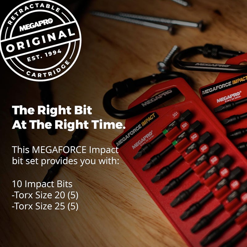 Megapro Megaforce Impact Bits | Specially Modified S2 Steel | Magnetic Pickup | Black Oxide Finish (Torx 20 & 25) - Image 1